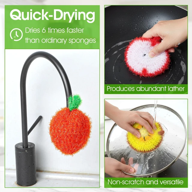 Alt view image 6 of 7 - 16pcs Fruit Dish Srubbies,Non Scratch Dishwashing Sponges,Double Layer Reusable Hand-Knitting Kitchen Cleaning Dish Sponge Scrubber for Dishwashing Washing Dishes Cookware Tubs Sinks