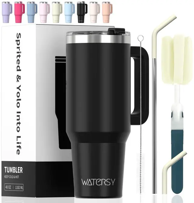 Main image of 40 oz Tumbler with Handle,Tumbler with Lid and Straw,Double Wall Insulated Cup Stainless Steel Travel Mug(Cold for 34 Hours),Water Bottle for Iced Tea,Coffee,Cold Beverages(Black)