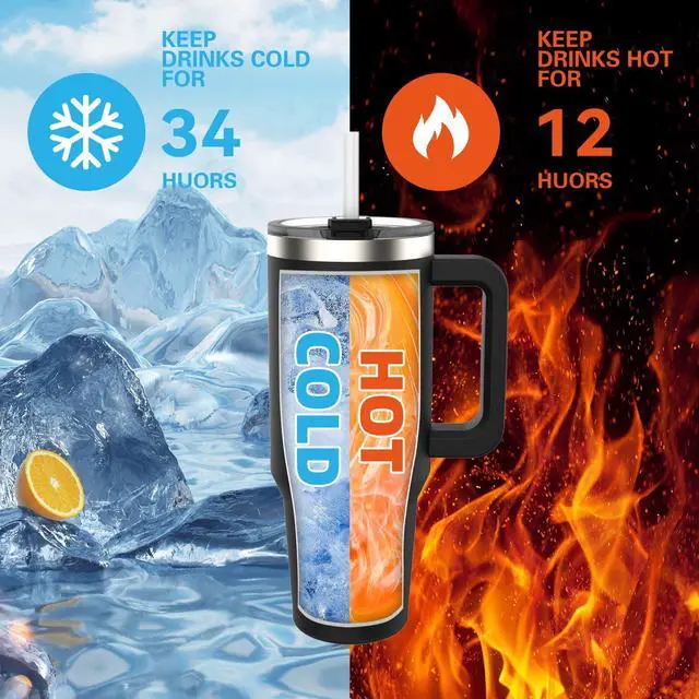 Alt view image 2 of 7 - 40 oz Tumbler with Handle,Tumbler with Lid and Straw,Double Wall Insulated Cup Stainless Steel Travel Mug(Cold for 34 Hours),Water Bottle for Iced Tea,Coffee,Cold Beverages(Black)