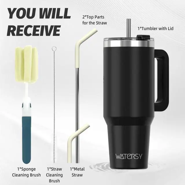 Alt view image 3 of 7 - 40 oz Tumbler with Handle,Tumbler with Lid and Straw,Double Wall Insulated Cup Stainless Steel Travel Mug(Cold for 34 Hours),Water Bottle for Iced Tea,Coffee,Cold Beverages(Black)