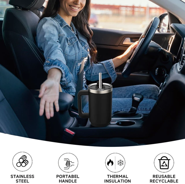 Alt view image 6 of 7 - 40 oz Tumbler with Handle,Tumbler with Lid and Straw,Double Wall Insulated Cup Stainless Steel Travel Mug(Cold for 34 Hours),Water Bottle for Iced Tea,Coffee,Cold Beverages(Black)