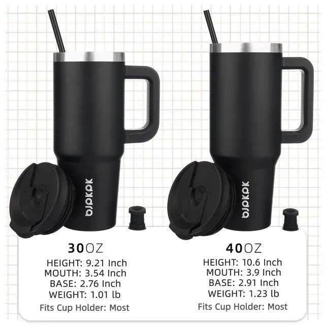 Alt view image 4 of 6 - 30 oz Insulated Tumbler with Handle & Straw, Stainless Steel | Double Wall Vacuum Insulation, Leak Proof, BPA Free, Dishwasher Safe, Cupholder Friendly, Travel & Outdoor, Black