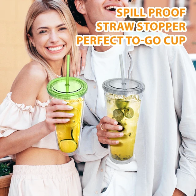 Alt view image 3 of 7 - Clear Double Wall Plastic Tumbler with Lid and Straw 32 oz, 2 Pack | Wide Mouth BPA Free Large Clear Insulated Reusable Acrylic Iced Coffee To Go Cup for Loaded Tea, Water, Fit in Cupholder