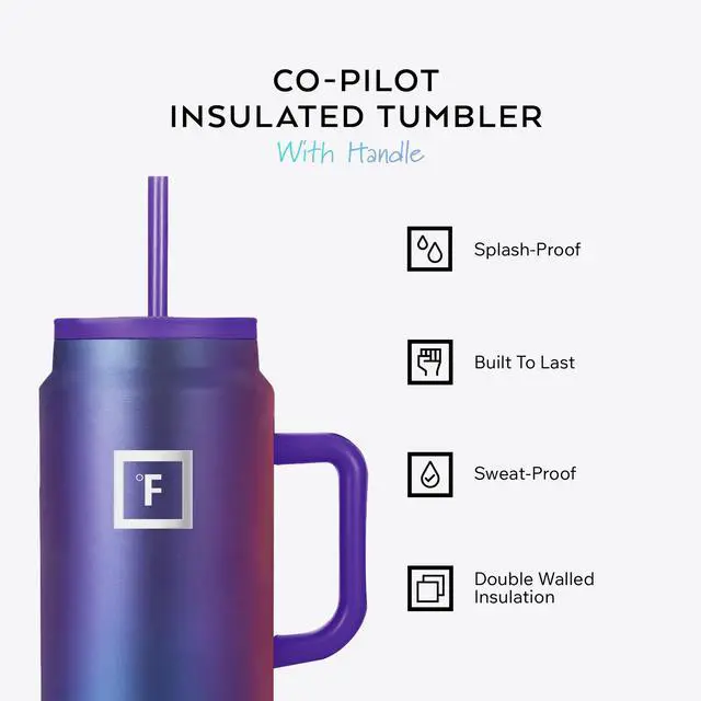 Alt view image 2 of 7 - Co-Pilot Insulated Mug w/Straw & Flip Cap Lids - Cup Holder Bottle for Hot, Cold Drink - Leak-Proof - Water, Coffee Portable Travel Mug - Dark Pine, 50 Oz
