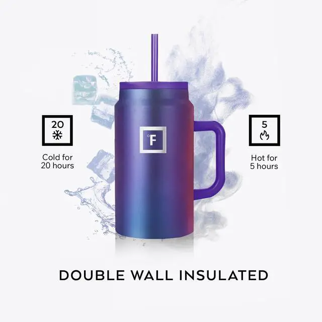 Alt view image 4 of 7 - Co-Pilot Insulated Mug w/Straw & Flip Cap Lids - Cup Holder Bottle for Hot, Cold Drink - Leak-Proof - Water, Coffee Portable Travel Mug - Dark Pine, 50 Oz