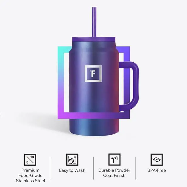 Alt view image 5 of 7 - Co-Pilot Insulated Mug w/Straw & Flip Cap Lids - Cup Holder Bottle for Hot, Cold Drink - Leak-Proof - Water, Coffee Portable Travel Mug - Dark Pine, 50 Oz