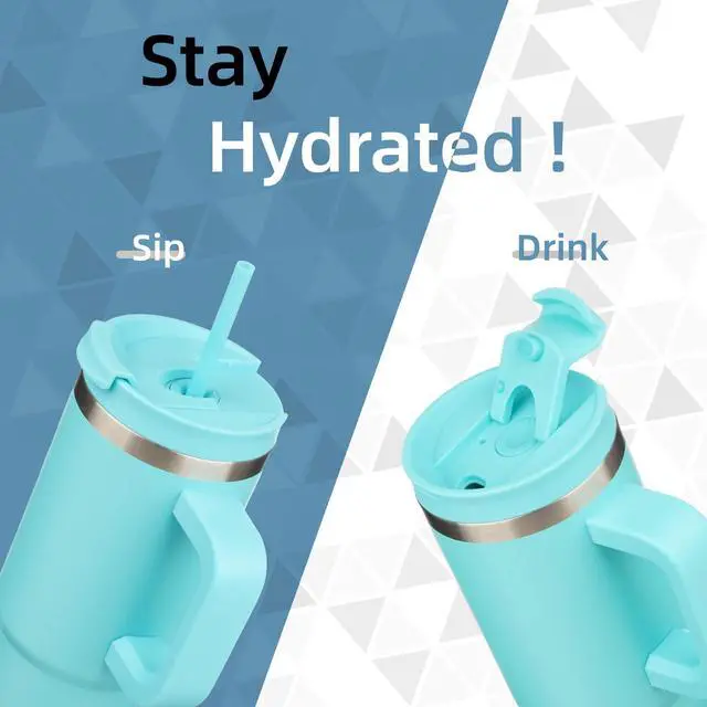 Alt view image 2 of 7 - 30 oz Insulated Tumbler Water Bottle with Handle, Straw Lid | BPA-free and dishwasher safe; made for gym, travel, coffee and gifting, 2 straws, cup holder friendly,Turquoise