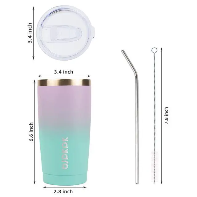 Alt view image 3 of 6 - 20 oz Coffee Tumbler with Lid & Straw, Insulated Stainless Steel Mug | Double Wall Vacuum, Keeps Hot/Cold, BPA Free, Leak Proof, Iced Coffee Cup Fit Car Holder, Travel & Beach, Lavender Green
