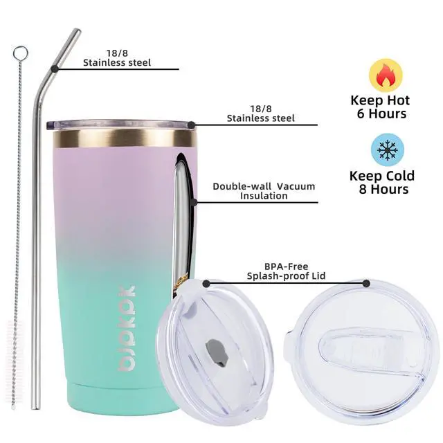 Alt view image 2 of 6 - 20 oz Coffee Tumbler with Lid & Straw, Insulated Stainless Steel Mug | Double Wall Vacuum, Keeps Hot/Cold, BPA Free, Leak Proof, Iced Coffee Cup Fit Car Holder, Travel & Beach, Lavender Green