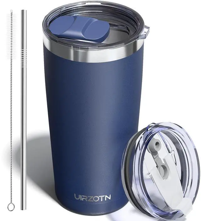 Main image of 20oz Travel Coffee Tumbler, Insulated Travel Mug, Navy Blue | Includes 2 Lids & Straw, Stainless Steel, Vacuum Insulated, Fits Car Cup Holders, Hot & Cold Drinks, Reusable Cup