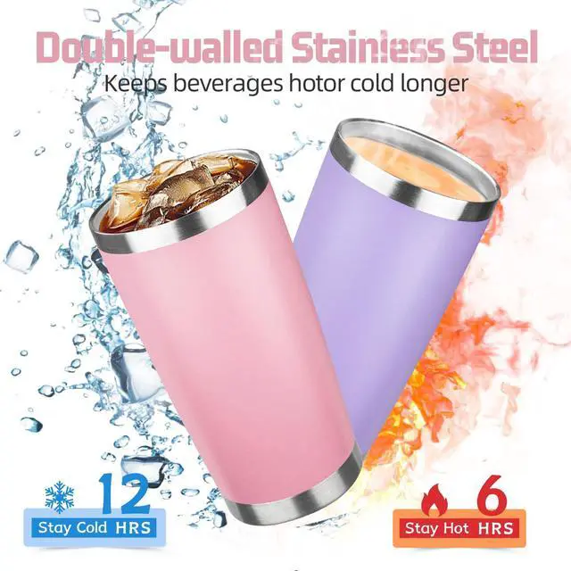 Alt view image 3 of 7 - 20 oz Tumbler with Lids and Straws, Stainless Steel Insulated Travel Coffee Mug, Double Wall Vacuum Insulated Tumblers, Powder Coated Coffee Tumbler for Cold & Hot Drinks (Pink)