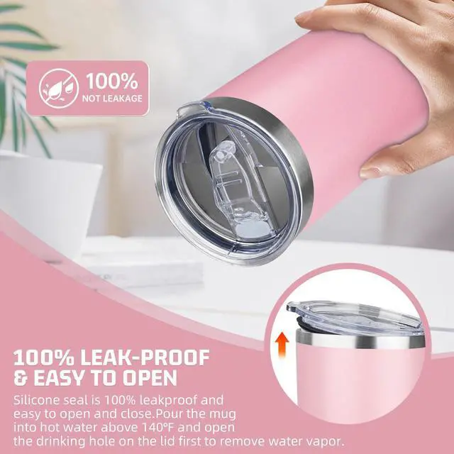 Alt view image 5 of 7 - 20 oz Tumbler with Lids and Straws, Stainless Steel Insulated Travel Coffee Mug, Double Wall Vacuum Insulated Tumblers, Powder Coated Coffee Tumbler for Cold & Hot Drinks (Pink)