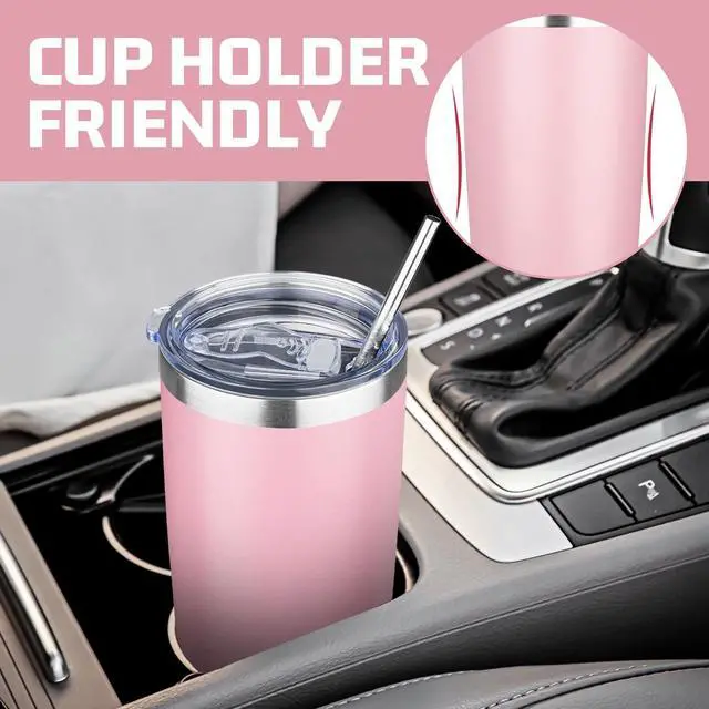 Alt view image 6 of 7 - 20 oz Tumbler with Lids and Straws, Stainless Steel Insulated Travel Coffee Mug, Double Wall Vacuum Insulated Tumblers, Powder Coated Coffee Tumbler for Cold & Hot Drinks (Pink)