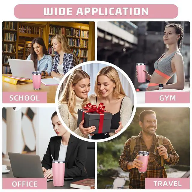 Alt view image 7 of 7 - 20 oz Tumbler with Lids and Straws, Stainless Steel Insulated Travel Coffee Mug, Double Wall Vacuum Insulated Tumblers, Powder Coated Coffee Tumbler for Cold & Hot Drinks (Pink)
