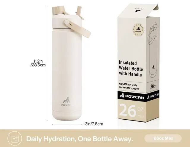 Alt view image 6 of 7 - 26 oz Insulated Water Bottle with 2-in-1 Straw and Spout Lid, Keep Cold 24H, Leak-Proof, Fits in Car Cup Holder, Stainless Steel Water Bottle for Sports, Gym, Travel, and School (Mousse)