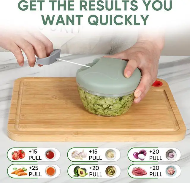 Alt view image 3 of 7 - Garlic Chopper, Pull-String Vegetable Onion Mincer | Manual Food Processor, 500ml, Hand Food Chopper, with Container, Kitchen Cutter for Chili Ginger Herb, Green