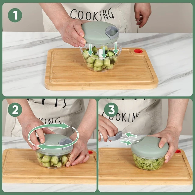 Alt view image 6 of 7 - Garlic Chopper, Pull-String Vegetable Onion Mincer | Manual Food Processor, 500ml, Hand Food Chopper, with Container, Kitchen Cutter for Chili Ginger Herb, Green