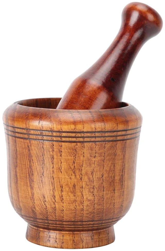 Main image of Wooden Mortar and Pestle Set, Traditional Spice Grinder Manual Garlic Masher Pepper Press Ginger Crusher Herb Spices Grinder Set Kitchen Gadgets