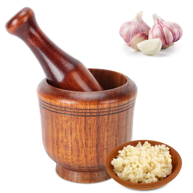Alt view image 4 of 7 - Wooden Mortar and Pestle Set, Traditional Spice Grinder Manual Garlic Masher Pepper Press Ginger Crusher Herb Spices Grinder Set Kitchen Gadgets