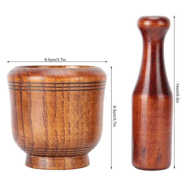 Alt view image 7 of 7 - Wooden Mortar and Pestle Set, Traditional Spice Grinder Manual Garlic Masher Pepper Press Ginger Crusher Herb Spices Grinder Set Kitchen Gadgets