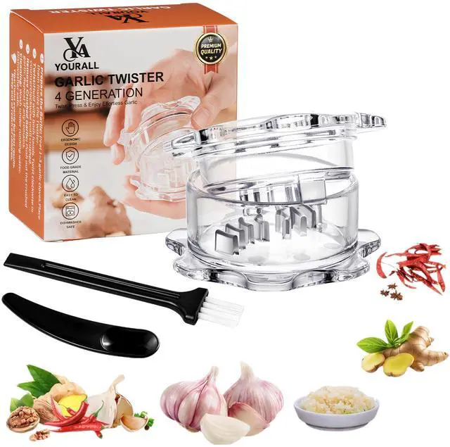 Main image of Garlic Twister Kitchen Tool Manual Garlic Crusher & Ginger Grinder, Nut Chopper, Chili Pepper Mincer, Clear Acrylic Kitchen Utensil for Food Prep BPA-Free, Easy to Use, Handheld Design