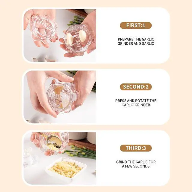 Alt view image 7 of 7 - Garlic Twister Kitchen Tool Manual Garlic Crusher & Ginger Grinder, Nut Chopper, Chili Pepper Mincer, Clear Acrylic Kitchen Utensil for Food Prep BPA-Free, Easy to Use, Handheld Design