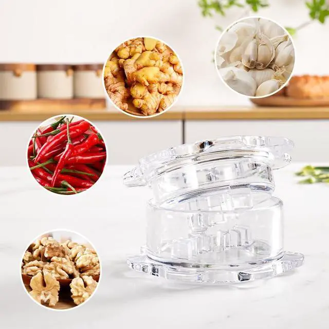 Alt view image 6 of 7 - Garlic Twister Kitchen Tool Manual Garlic Crusher & Ginger Grinder, Nut Chopper, Chili Pepper Mincer, Clear Acrylic Kitchen Utensil for Food Prep BPA-Free, Easy to Use, Handheld Design