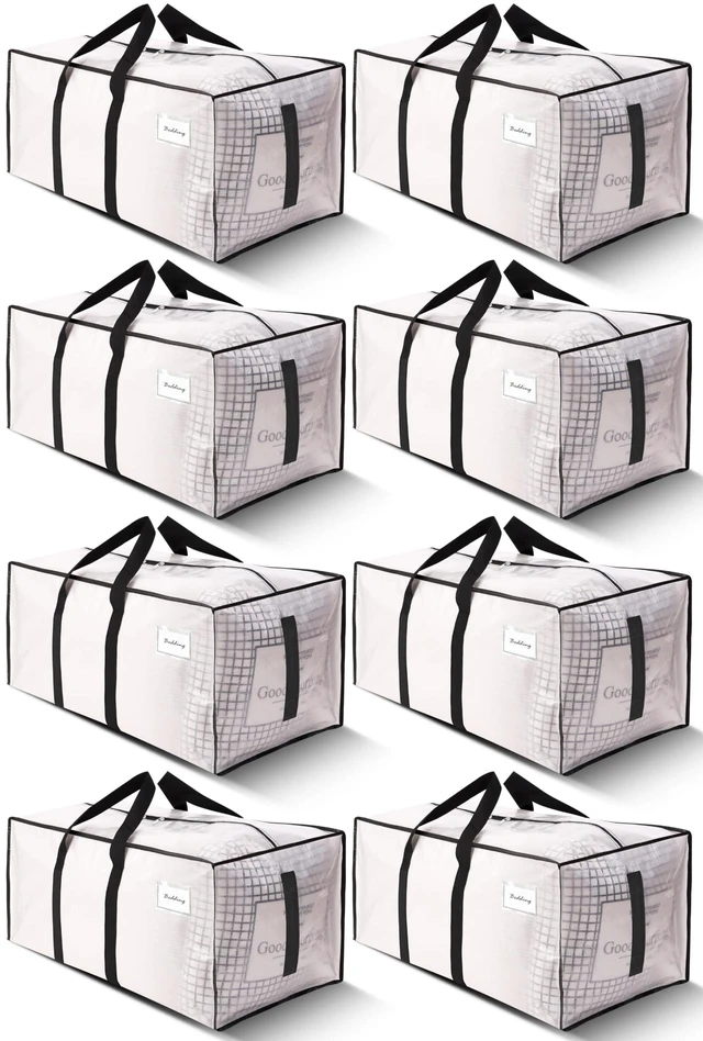 Main image of Supports 200lbs Heavy Duty Moving Bags - Strong Zipper & Wrap-Around Handles - Water-Resistant Storage Totes, Durable Alternative to Moving Boxes - 8 Pack - Semi-Transparent