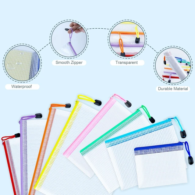 Alt view image 4 of 5 - 32pcs Mesh Zipper Pouch Bags, 8 Sizes, 8 Colors Zipper Pouches for Organizing, Board Game, Travel, Office, File Storage