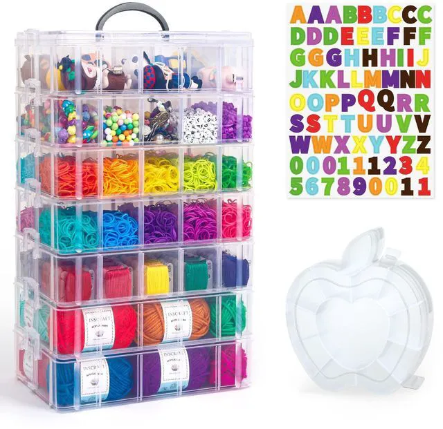 Main image of 7 Layers Stackable Storage Container, 70 Adjustable Compartments (White) Perfect for Kids Toys, Art Crafts, Jewelry, Supplies, Mini Case & Letter Sticker Included
