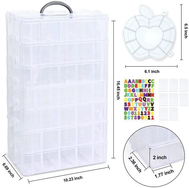Alt view image 3 of 7 - 7 Layers Stackable Storage Container, 70 Adjustable Compartments (White) Perfect for Kids Toys, Art Crafts, Jewelry, Supplies, Mini Case & Letter Sticker Included