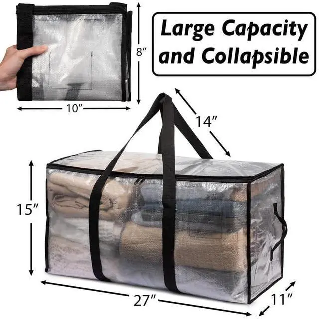Alt view image 3 of 7 - Heavy Duty Moving Bags or Storage Bins with Lids, Clear, 4 Pack | Heavy-duty moving bags with backpack straps, zippers, and handles provide durable storage for moving, travel, and closets.