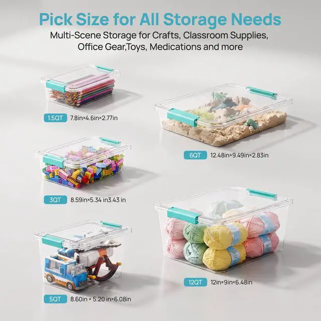 Alt view image 6 of 7 - 4 Pack 6 Qt Plastic Storage Bins with Lids, Clear Sensory Bins | Stackable Containers for Organizing School & Office Supplies, Arts & Crafts Organizers and Storage for Home, Craft Room