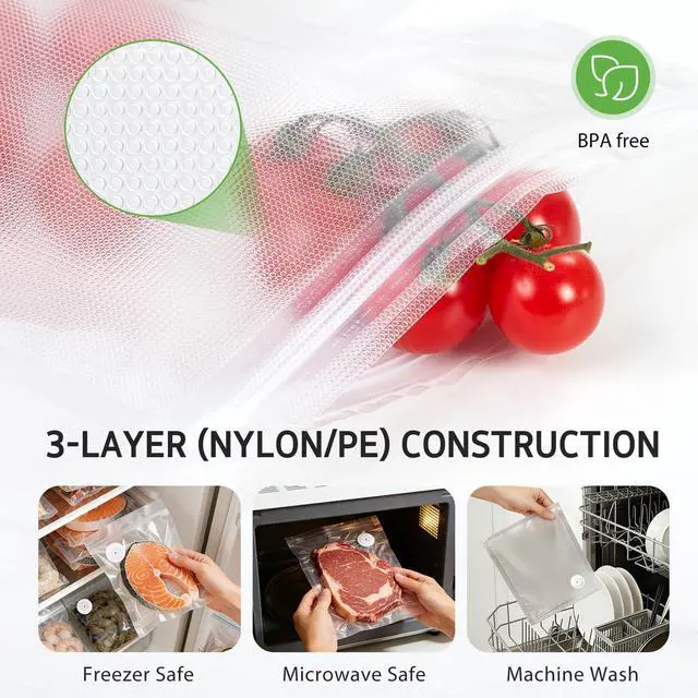 Alt view image 6 of 7 - 30 Pcs Reusable Vacuum Sealer Bags for Food, 8"x10" Small Size | Upgraded Air Valve, Microwave Freezer Sous Vide, Food Storage, Leak-Proof, for Compact Vacuum Sealer