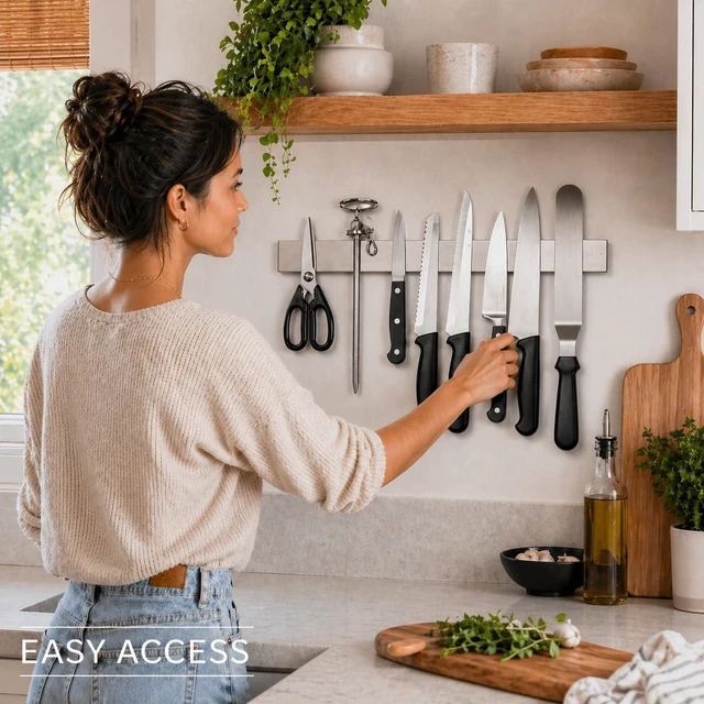 Alt view image 4 of 7 - 16 Inch Stainless Steel Magnetic Knife Bar with Multi-Purpose Functionality as a Knife Holder, Knife Strip, Magnetic Tool Organizer, Art Supply Organizer & Home Organizer