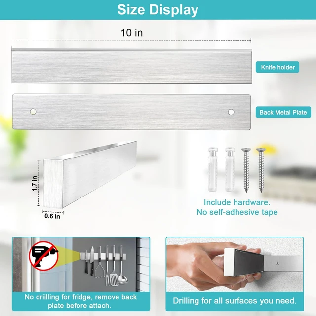 Alt view image 3 of 6 - Magnetic Knife Holder for Wall, Knife Magnetic Strip Magnetic Knife Holder for Refrigerator Mount Knife Rack Kitchen Utensil Holder Metal Tool Holder Knife Block Kitchen Organizer Accessories 9.7 Inch