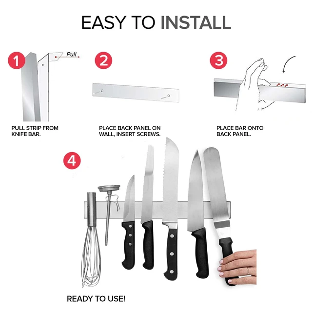 Alt view image 3 of 7 - Magnetic Knife Holder for Wall and Fridge - 14" Knife Magnetic Strip, Magnet Kitchen Knife Holder and Rack, Stainless Steel Magnetic Knife Bar for Kitchen Utensils
