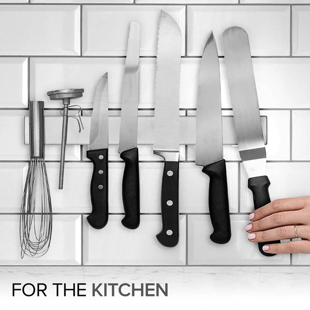 Alt view image 4 of 7 - Magnetic Knife Holder for Wall and Fridge - 14" Knife Magnetic Strip, Magnet Kitchen Knife Holder and Rack, Stainless Steel Magnetic Knife Bar for Kitchen Utensils