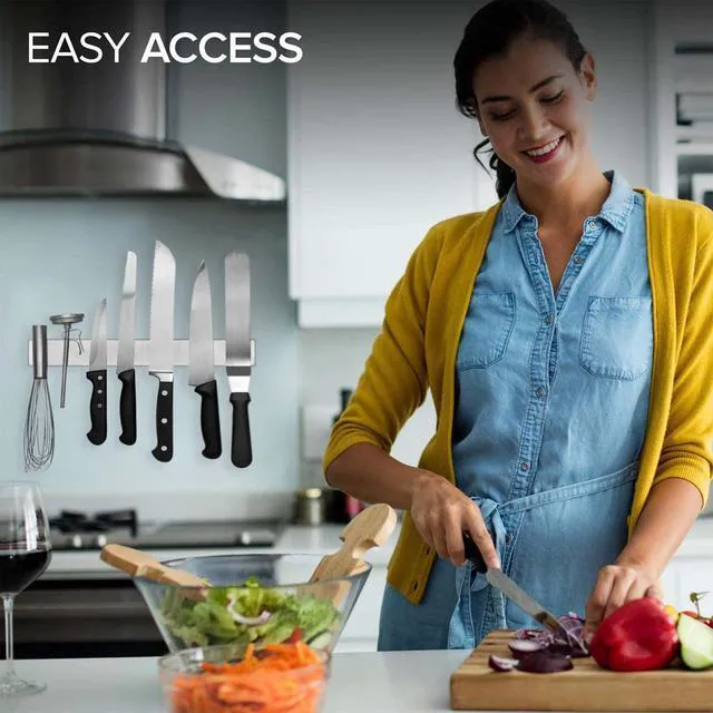 Alt view image 7 of 7 - Magnetic Knife Holder for Wall and Fridge - 14" Knife Magnetic Strip, Magnet Kitchen Knife Holder and Rack, Stainless Steel Magnetic Knife Bar for Kitchen Utensils