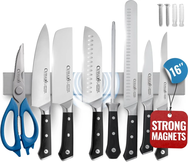Main image of Magnetic Knife Holder for Wall & Fridge, 16" Knife Magnetic Strip | Stainless Steel Bar Holds up to 15 Lbs, Easy Mount with Strong Magnets or Screws