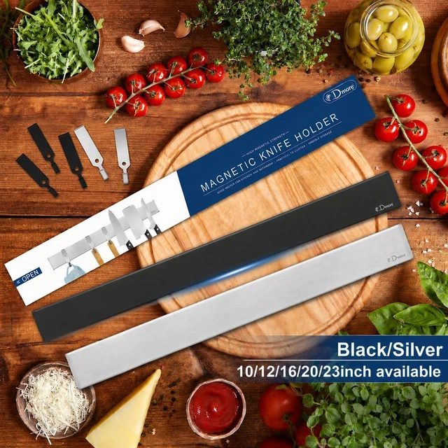 Alt view image 2 of 7 - magnetic knife holder for wallwith 3 hooks, No Drilling, 16 Inch | Black knife magnetic strip, Powerful knife magnet rack, include Adhesive Tape and screws for Knives, Utensils, and Tools