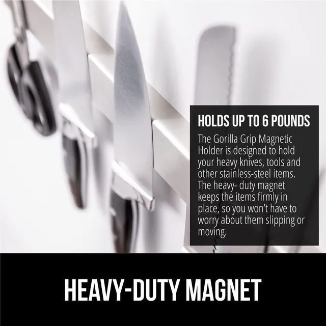 Alt view image 4 of 7 - 304 Stainless Steel Magnetic Knife Holder Strip, 12 Inch | Heavy Duty and Secure Wall Mounted Bar for Knives, Tools, Holds Up to 6 lbs, Kitchen Home Organizer, Easy Installation