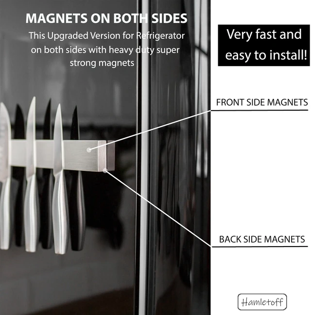 Alt view image 2 of 6 - Premium Magnetic Knife Holder for Refrigerator 16 Inch Professional Double Sided Magnetic Knife Strip for Fridge - Stainless Steel Magnetic Knife Holder for Wall Self Adhesive