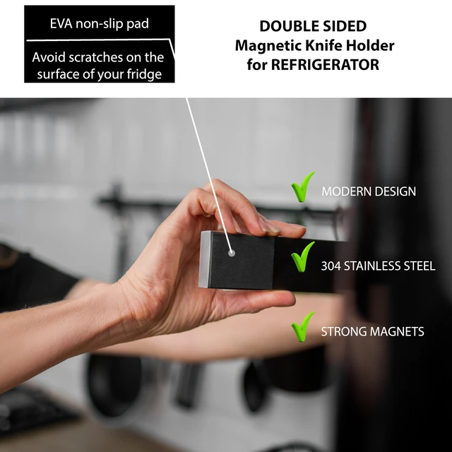 Alt view image 3 of 6 - Premium Magnetic Knife Holder for Refrigerator 16 Inch Professional Double Sided Magnetic Knife Strip for Fridge - Stainless Steel Magnetic Knife Holder for Wall Self Adhesive