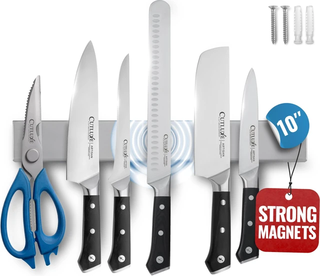 Main image of Magnetic Knife Holder for Wall & Fridge, 10" Knife Magnetic Strip | Stainless Steel Bar Holds up to 15 Lbs, Easy Mount with Strong Magnets or Screws