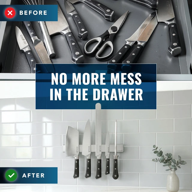 Alt view image 4 of 7 - Magnetic Knife Holder for Wall & Fridge, 10" Knife Magnetic Strip | Stainless Steel Bar Holds up to 15 Lbs, Easy Mount with Strong Magnets or Screws