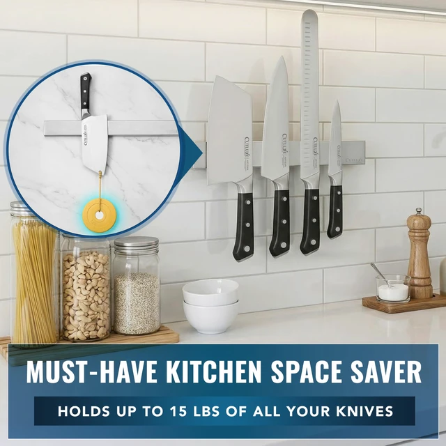 Alt view image 6 of 7 - Magnetic Knife Holder for Wall & Fridge, 10" Knife Magnetic Strip | Stainless Steel Bar Holds up to 15 Lbs, Easy Mount with Strong Magnets or Screws