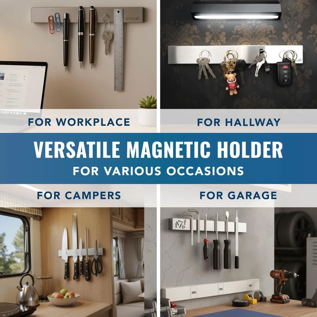 Alt view image 7 of 7 - Magnetic Knife Holder for Wall & Fridge, 10" Knife Magnetic Strip | Stainless Steel Bar Holds up to 15 Lbs, Easy Mount with Strong Magnets or Screws