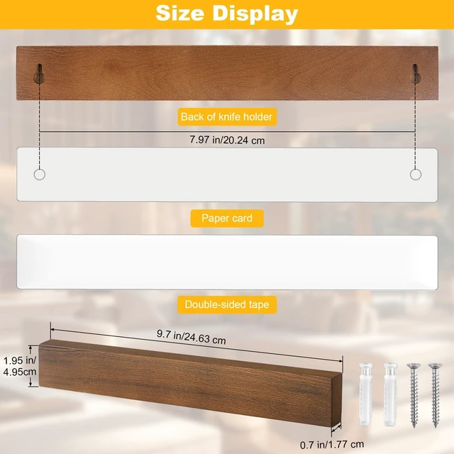 Alt view image 2 of 6 - Magnetic Knife Holder Wood, 10" Knife Magnetic Strip No Drill Adhesive Knife Magnet Block, Wooden Magnetic Knife Holder for Wall Mount Fridge Refrigerator Kitchen Knife Bar Utensils Tools Organizer