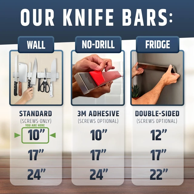 Alt view image 2 of 7 - Premium 10 Inch Stainless Steel Magnetic Knife Holder For Wall - Professional Magnetic Knife Strip - Space-Saving Knife Rack/Knife Bar With Powerful Magnetic Pull Force (Upgraded Version)
